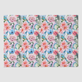 Blumenmuster Vögel Folies Blume Grün Blau Seidenpapier