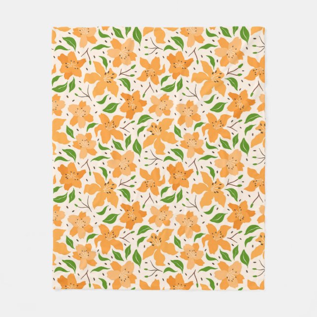 Blumenmuster von Orangenlilie und grünen Blätter Fleecedecke (Vorderseite)
