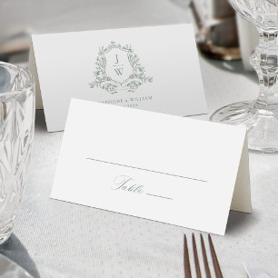 Blumenmuster-Wappen-Hochzeitsgeschenk auf grüner E Platzkarte