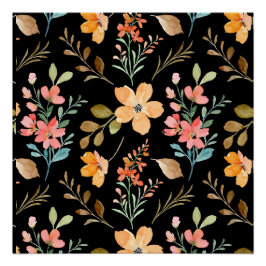Blumenmuster - Wasserfarbenfeder der Mode Poster