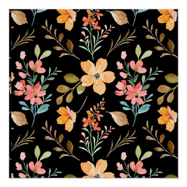 Blumenmuster - Wasserfarbenfeder der Mode Poster (Vorderseite)