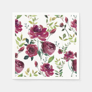 Blumenmuster Watercolor-Burgunder-Blumen-  Serviette