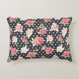 Blumenmuster Weißpolka-Punkt auf schwarzem Hinterg Dekokissen