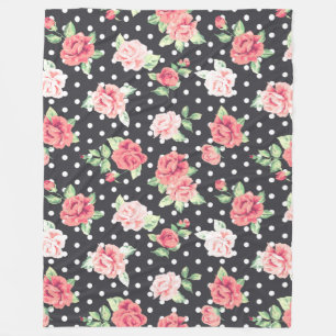 Blumenmuster Weißpolka-Punkt auf schwarzem Hinterg Fleecedecke