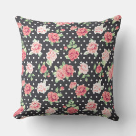 Blumenmuster Weißpolka-Punkt auf schwarzem Hinterg Kissen