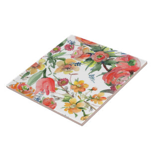 Blumenmuster Wildblumen Gelb Pink Grün Weiß Fliese