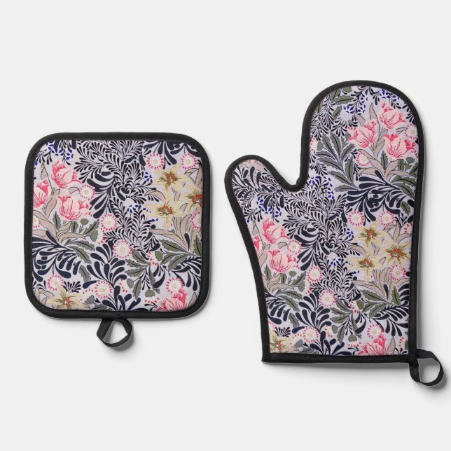 Blumenmuster, William Morris Ofenhandschuh & Topflappen-Set (Vorderseite)