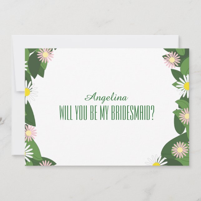 Blumenmuster wirst du meine Brautjungfrau sein? Einladung (Vorderseite)