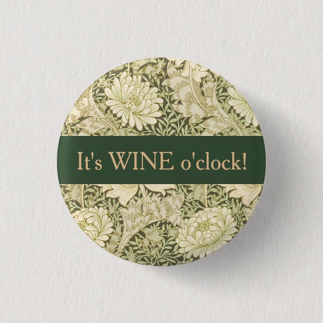 Blumenmuster Wm. Morris Design Wein-Stunde         Button (Vorderseite)
