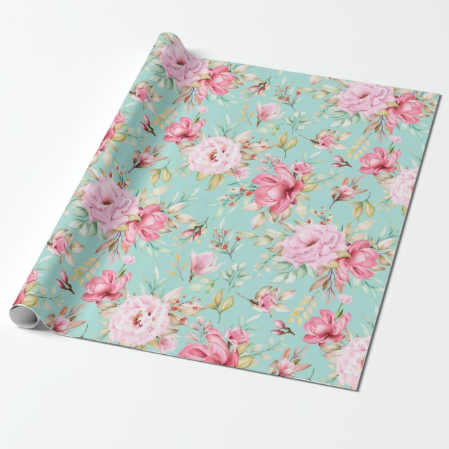 Blumenmuster-Wrap-Papier Geschenkpapier (Ungerollt)