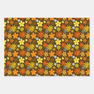 Blumenmuster-Wrapping Paper-Set im Stil der 70er J Geschenkpapier Set