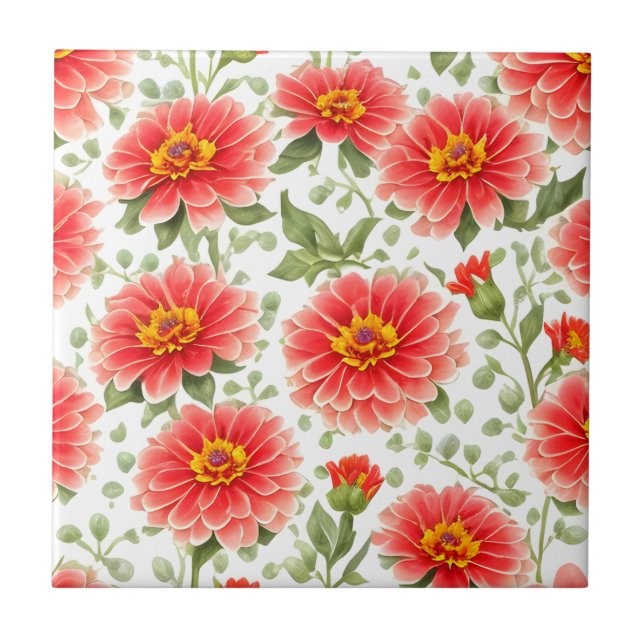 Blumenmuster Zinnienblüten Fliese (Vorderseite)