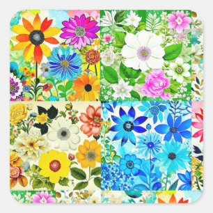 BlumenmusterKunstvoll wandern im Blume Quadratischer Aufkleber