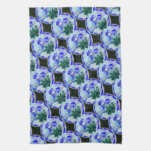 Blumenmustertuch des befleckten Glases des Blaus Geschirrtuch