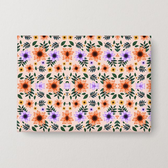 Blumenmusterumschlag mit lebendigem Orange  Button (Vorderseite)