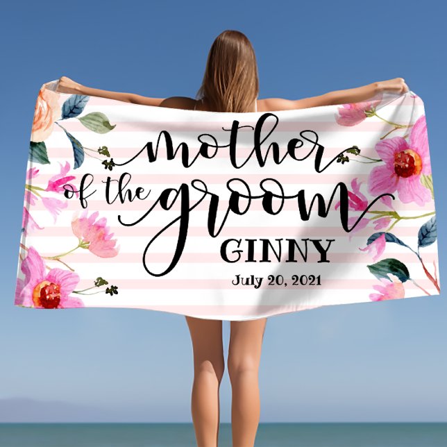 Blumenmutter der Personalisierten Hochzeit am Bode Strandtuch (Floral Mother of the Groom Personalized Wedding Beach Towel)