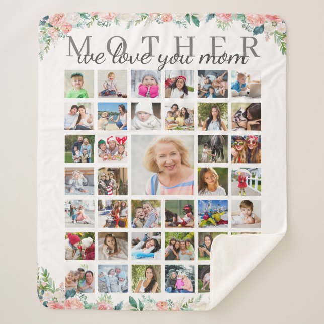 BlumenmUTTER Wir Liebe Sie FotoCollage White Sherpadecke (Vorderseite)
