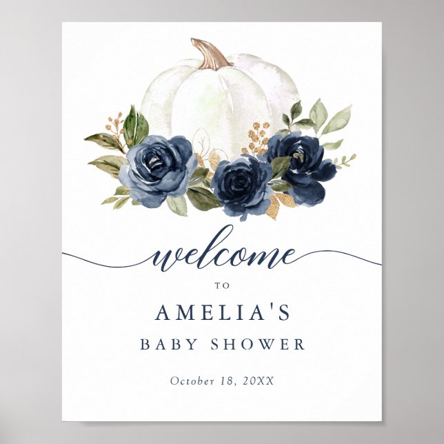 Blumennacht Blue Pumpkin Baby Dusche Begrüßungszei Poster (Vorne)