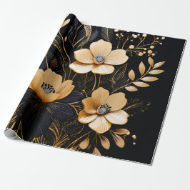 Blumennacht: Schwarze und goldene Muster Geschenkpapier