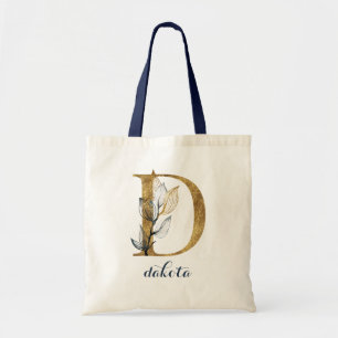 Blumennagel Blue Gold Leaf Monogram Letter "D" Tragetasche