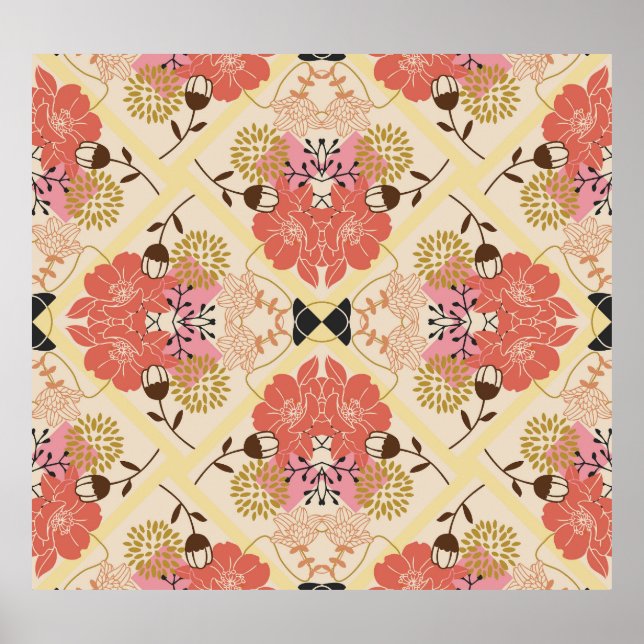 Blumennahtlos Vintages Musterdesign. Poster (Vorne)