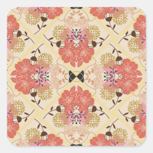 Blumennahtlos Vintages Musterdesign. Quadratischer Aufkleber