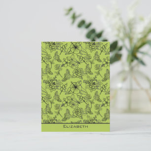 Blumennahtloses Muster, grün bbb personalisierter Postkarte