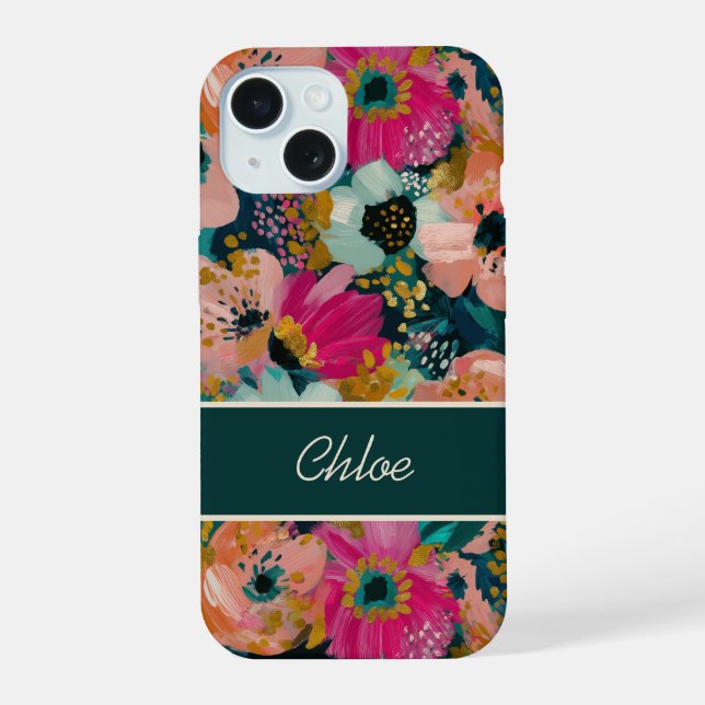 Blumenname iPhone 15 Hülle (Rückseite)