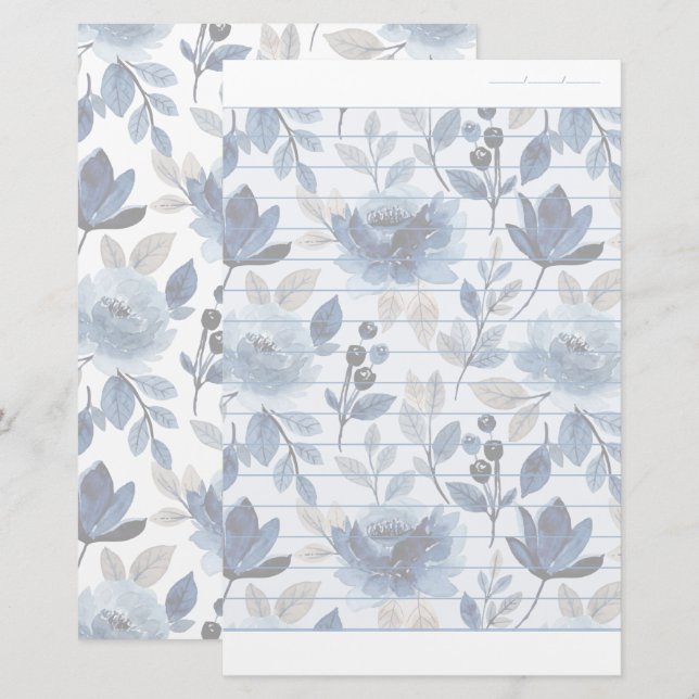 Blumennavy blaues Schreibpapier mit gestrichenem P Briefpapier (Vorne/Hinten)
