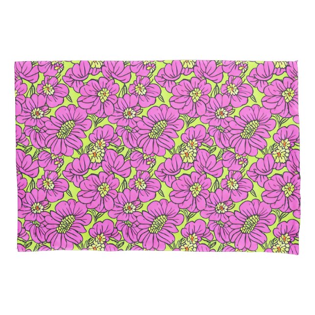 Blumenneon Pink und Gelb-Milchmuster Duvet Kissenbezug (Vorderseite)