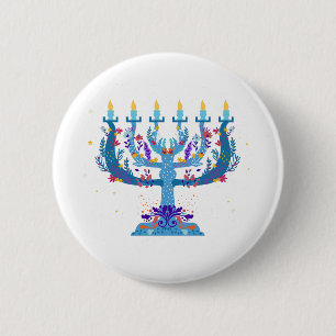 Blumenorah hanukkah button