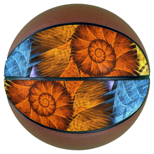 Blumenorange Gelb Blau Abstrakte Kunst Basketball (Vorderseite)