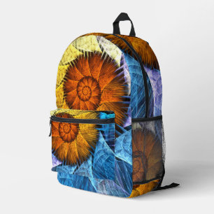 Blumenorange Gelb Blau Abstrakte Kunst Bedruckter Rucksack