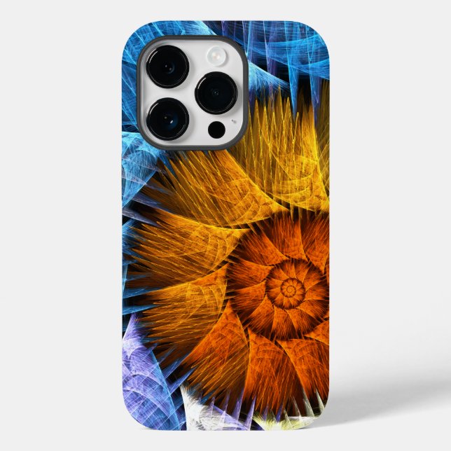 Blumenorange Gelb Blau Abstrakte Kunst Case-Mate iPhone 14 Pro Hülle (Rückseite)