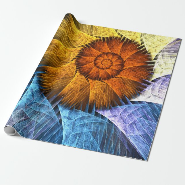 Blumenorange Gelb Blau Abstrakte Kunst Geschenkpapier (Ungerollt)
