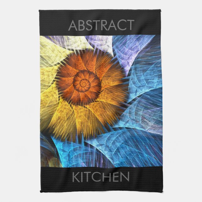 Blumenorange Gelb Blau Abstrakte Kunst Geschirrtuch (Vertikal)