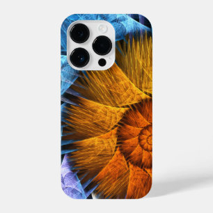 Blumenorange Gelb Blau Abstrakte Kunst iPhone 14 Pro Hülle
