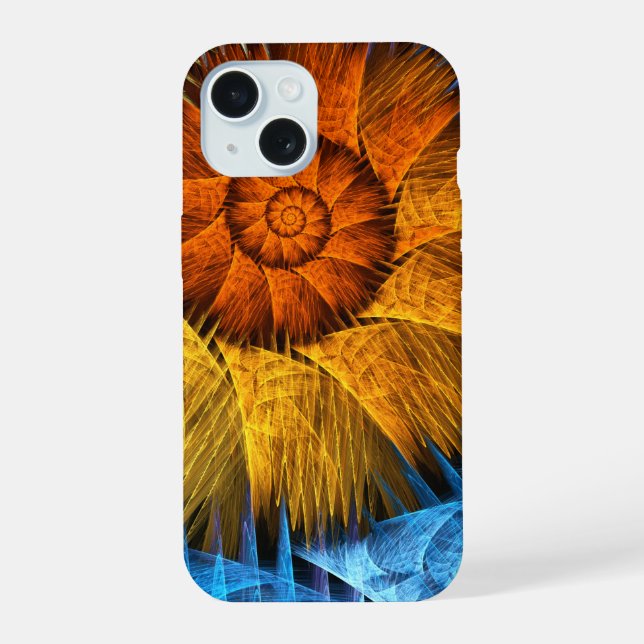 Blumenorange Gelb Blau Abstrakte Kunst iPhone 15 Hülle (Rückseite)
