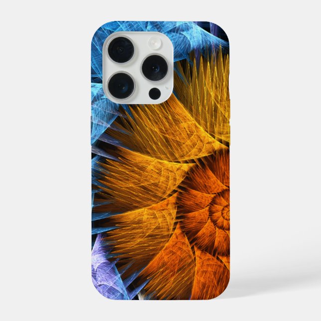 Blumenorange Gelb Blau Abstrakte Kunst iPhone 15 Pro Hülle (Rückseite)
