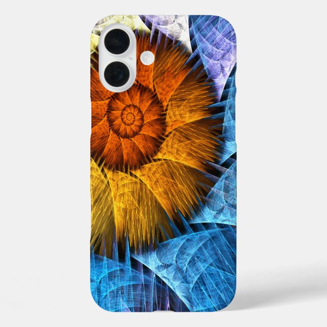 Blumenorange Gelb Blau Abstrakte Kunst iPhone 16 Plus Hülle (Rückseite)