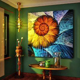 Blumenorange Gelb Blau Abstrakte Kunst Leinwanddruck