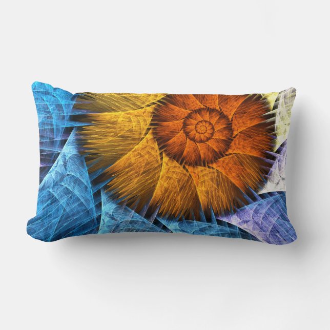 Blumenorange Gelb Blau Abstrakte Kunst Lendenkissen (Vorderseite)
