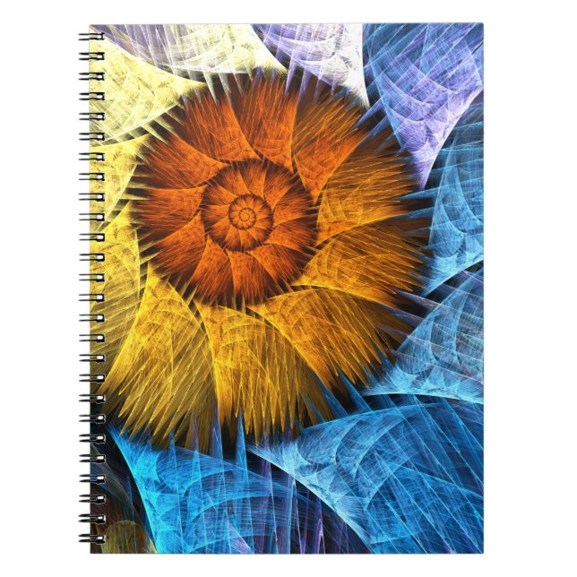 Blumenorange Gelb Blau Abstrakte Kunst Notizblock (Vorderseite)