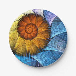 Blumenorange Gelb Blau Abstrakte Kunst Pappteller