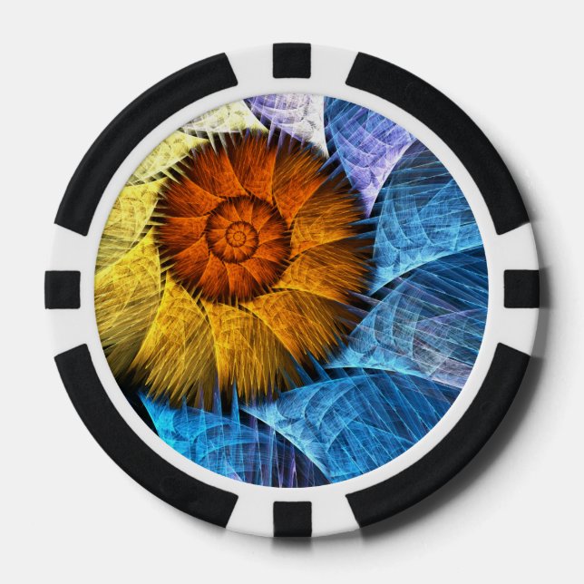 Blumenorange Gelb Blau Abstrakte Kunst Pokerchips (Vorderseite)