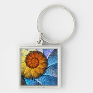 Blumenorange Gelb Blau Abstrakte Kunst Schlüsselanhänger