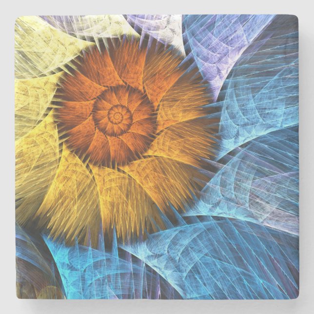 Blumenorange Gelb Blau Abstrakte Kunst Steinuntersetzer (Vorderseite)