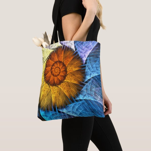 Blumenorange Gelb Blau Abstrakte Kunst Tasche (Von Nahem)