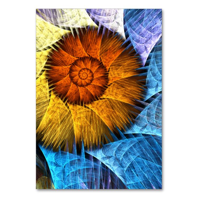 Blumenorange Gelb Blau Abstrakte Kunst Tischnummer (Vorderseite)