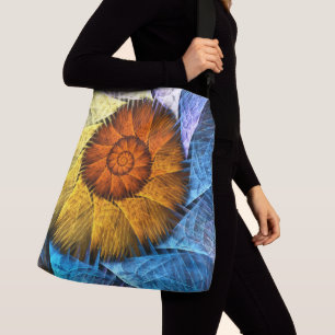 Blumenorange Gelb Blau Abstrakte Kunst Tragetaschen Mit Langen Trägern